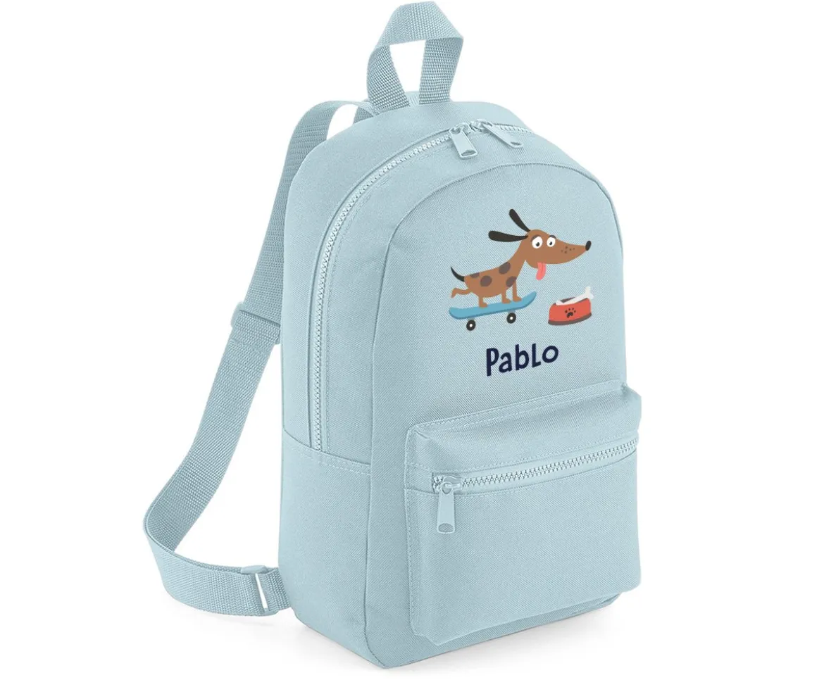 Mochila Mini Fashion Azul Personalizada Skater Dog