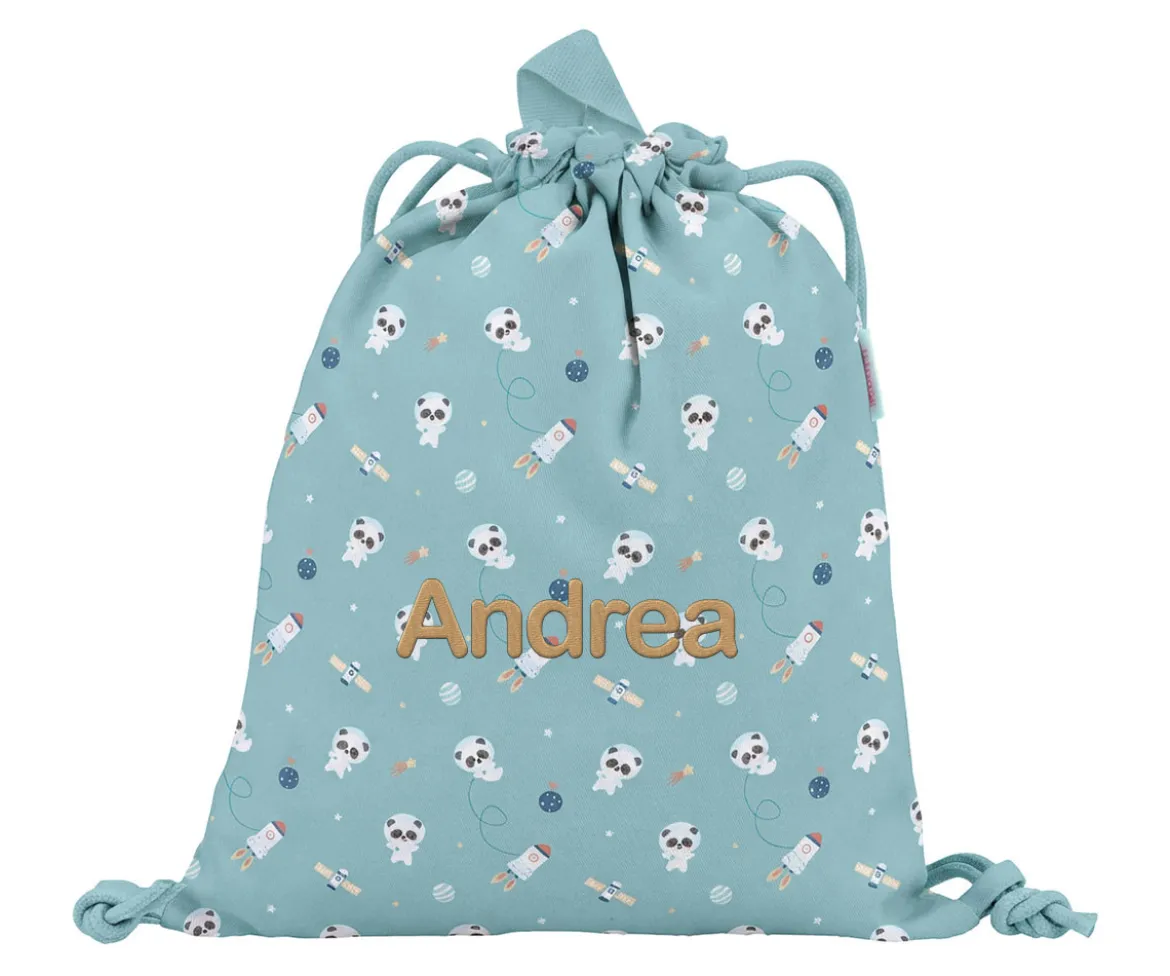 Mochila Saco Tela Pandas in Space Personalizable