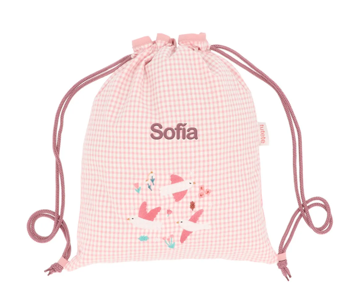 Mochila Saco Vichy Blossom Birds Personalizable