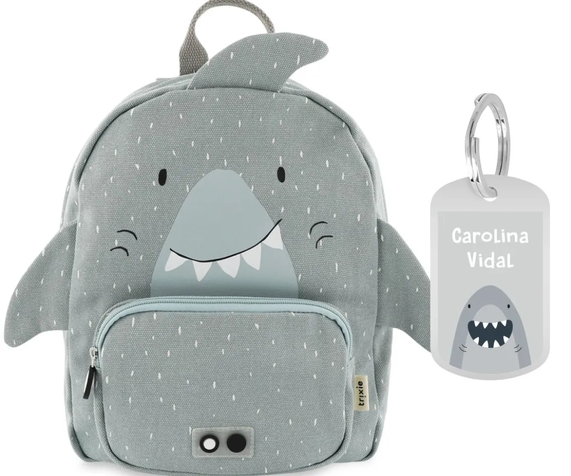 Mochila Trixie GRANDE Mr. Shark con Llavero Personalizado