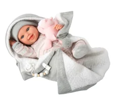 Muñeca Reborn Nadia Rosa 40cm con Manta y Peluche
