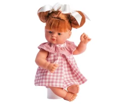 Muñeco Guille Vestido de Cuadros Rosas y Cuello de Gasa Rosa