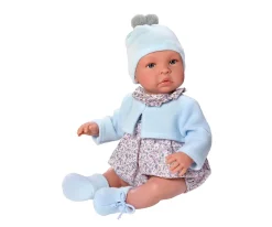 Muñeco Leo Ranita Flores Gris Chaqueta Celeste
