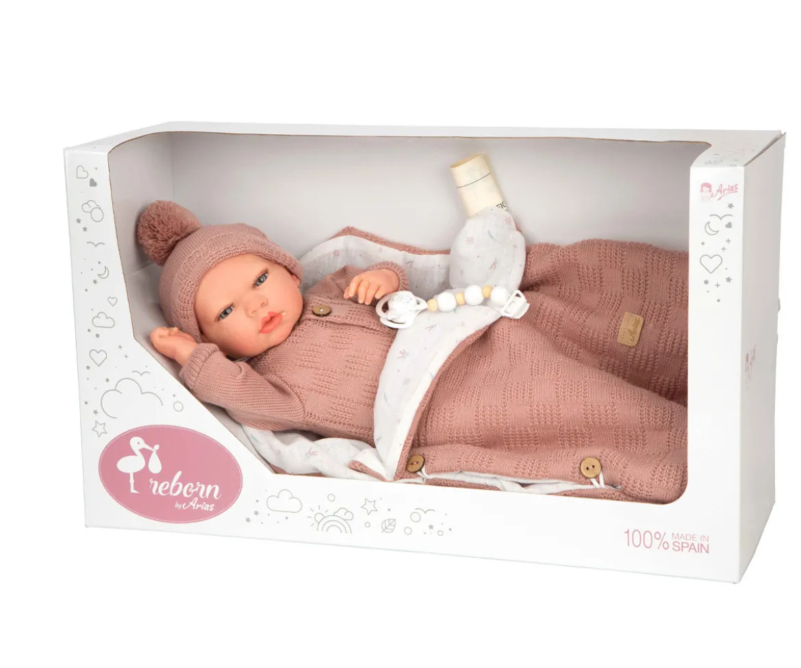 Muñeco Reborn Elba Rosa 40cm con Saco de Dormir