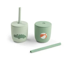 Pack 2 Vasos Silicona con Pajita Playground Green