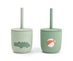 Pack 2 Vasos Silicona con Pajita Playground Green