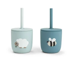 Pack 2 Vasos Silicona con Pajita Tiny Farm Blue