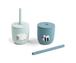 Pack 2 Vasos Silicona con Pajita Tiny Farm Blue