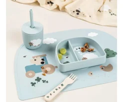 Pack 2 Vasos Silicona con Pajita Tiny Farm Blue