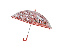 Paraguas Manual Infantil Hello Kitty Transparente Rojo