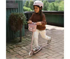 Patinete Banwood Eco + Cesta Pin & Ride Dusty Rose y Pines Flores