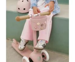 Patinete Banwood Eco + Cesta Pin & Ride Dusty Rose y Pines Flores