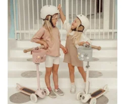 Patinete Banwood Eco + Cesta Pin & Ride Ivory y Pines Flores