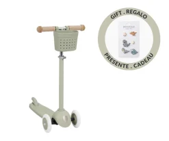 Patinete Banwood Eco + Cesta Pin & Ride Olive y Pines Dinosaurios