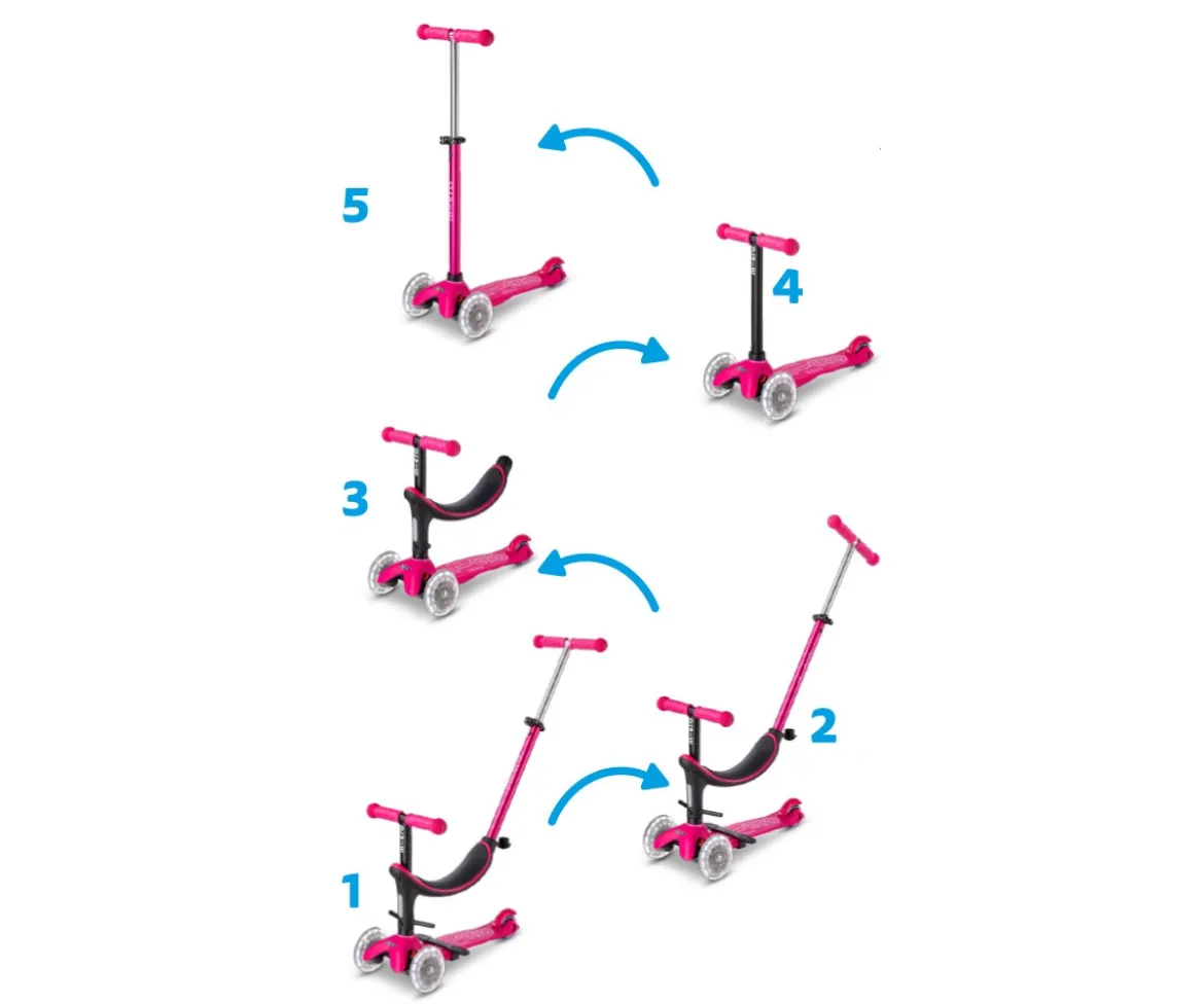 Patinete Mini Micro 4 en 1 Deluxe LED Rosa