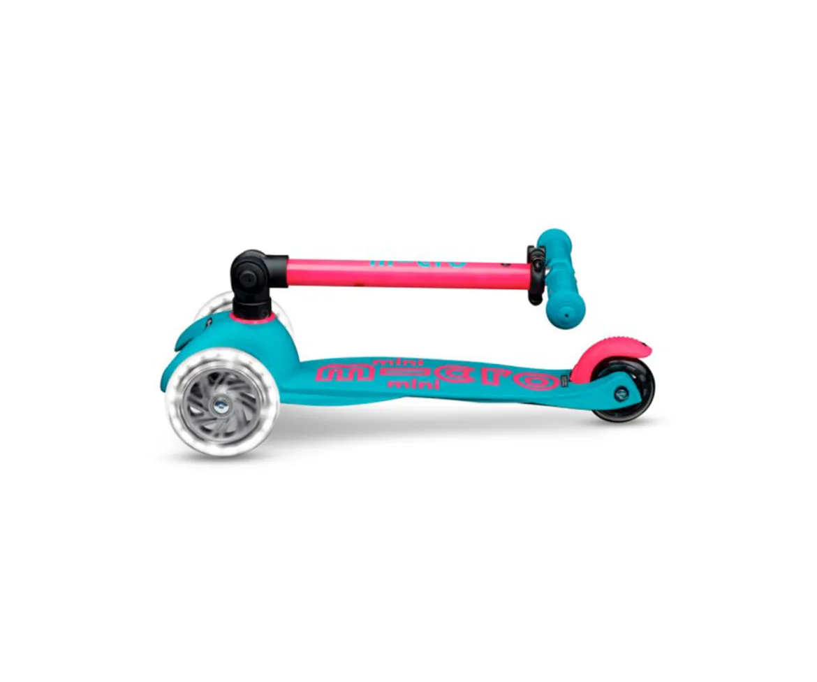 Patinete Plegable Mini Micro Deluxe Neon Aqua/Fucsia Luces LED