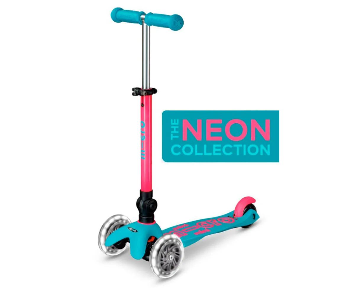Patinete Plegable Mini Micro Deluxe Neon Aqua/Fucsia Luces LED