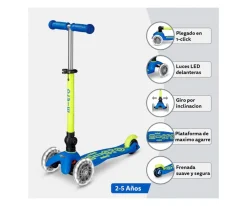 Patinete Plegable Mini Micro Deluxe Neon Azul/Amarillo Luces LED