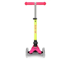 Patinete Plegable Mini Micro Deluxe Neon Rosa/Amarillo Luces LED