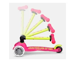 Patinete Plegable Mini Micro Deluxe Neon Rosa/Amarillo Luces LED