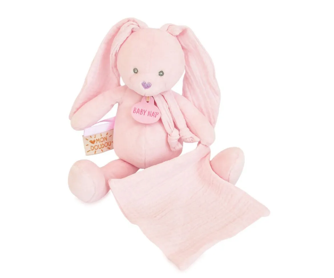 Peluche Conejo con Mini Doudou Rosa Claro Personalizable