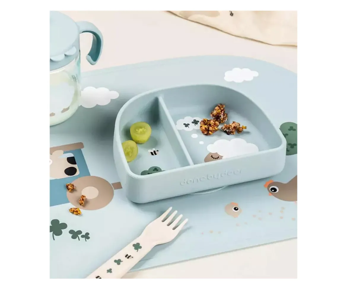 Plato con Compartimentos Stick&Stay Tiny Farm Blue
