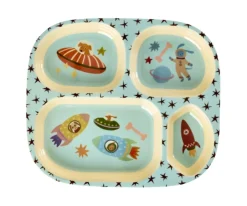 Plato Infantil Melamina con Compartimentos Melamine Dogs in Space