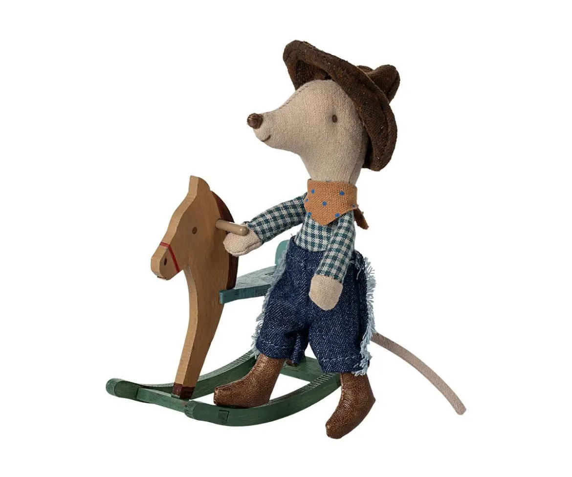 Ratón Hermano Pequeño Vaquero en Caballito Balancín
