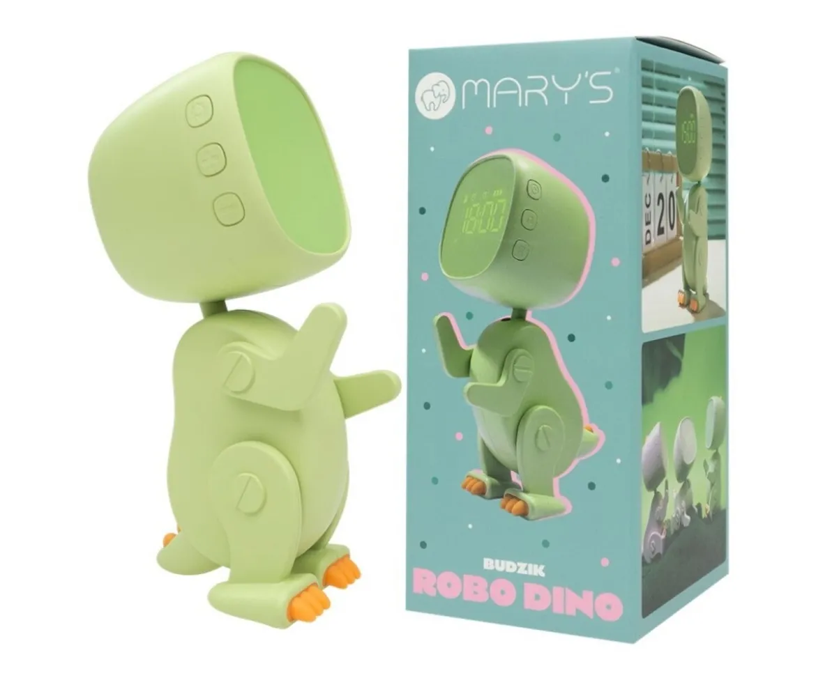 Reloj Despertador Infantil Robo Dino Verde
