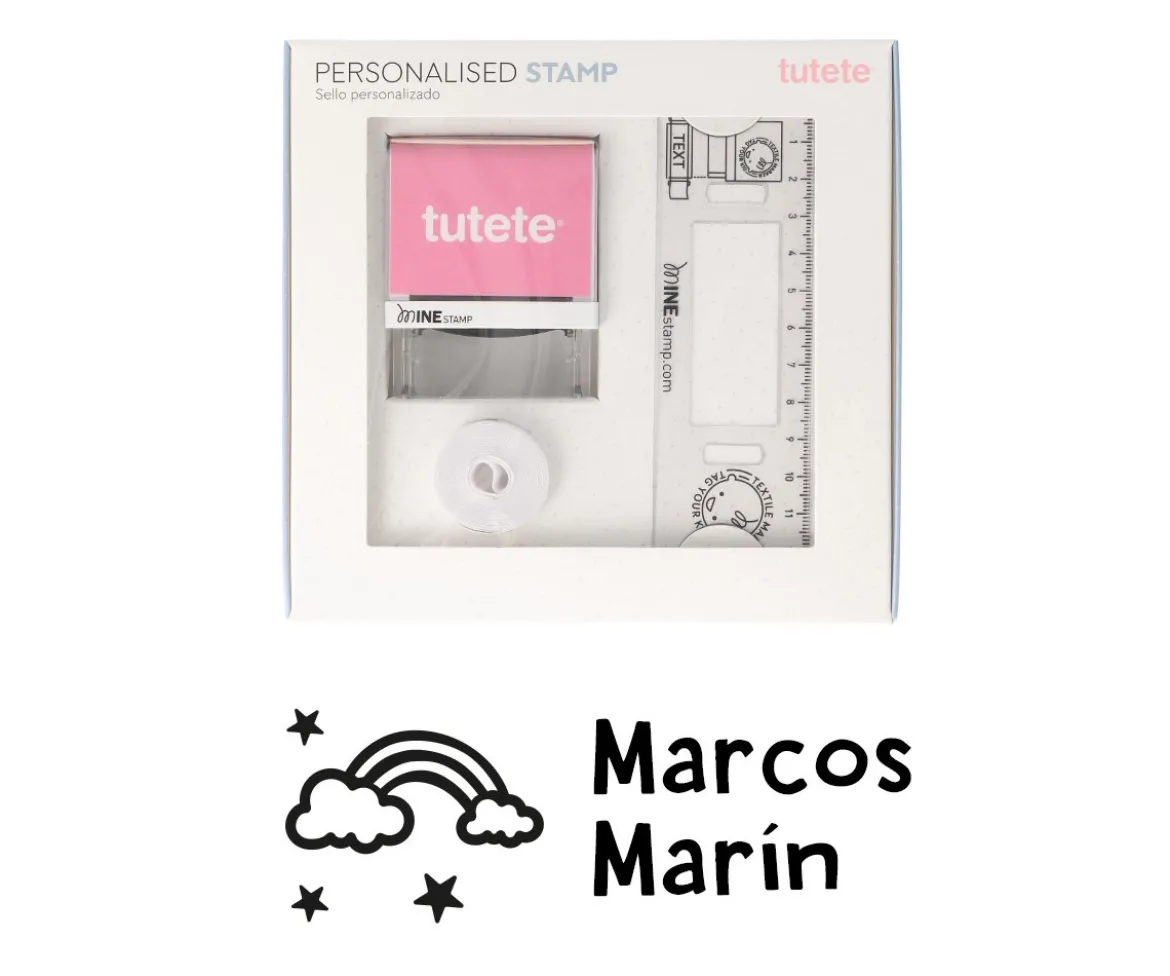 Sello Personalizado Nube Arcoiris + Cinta Blanca para Ropa Oscura