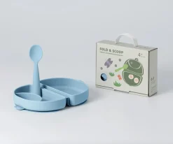 Set de Plato y Cuchara de Silicona Plegable Azul