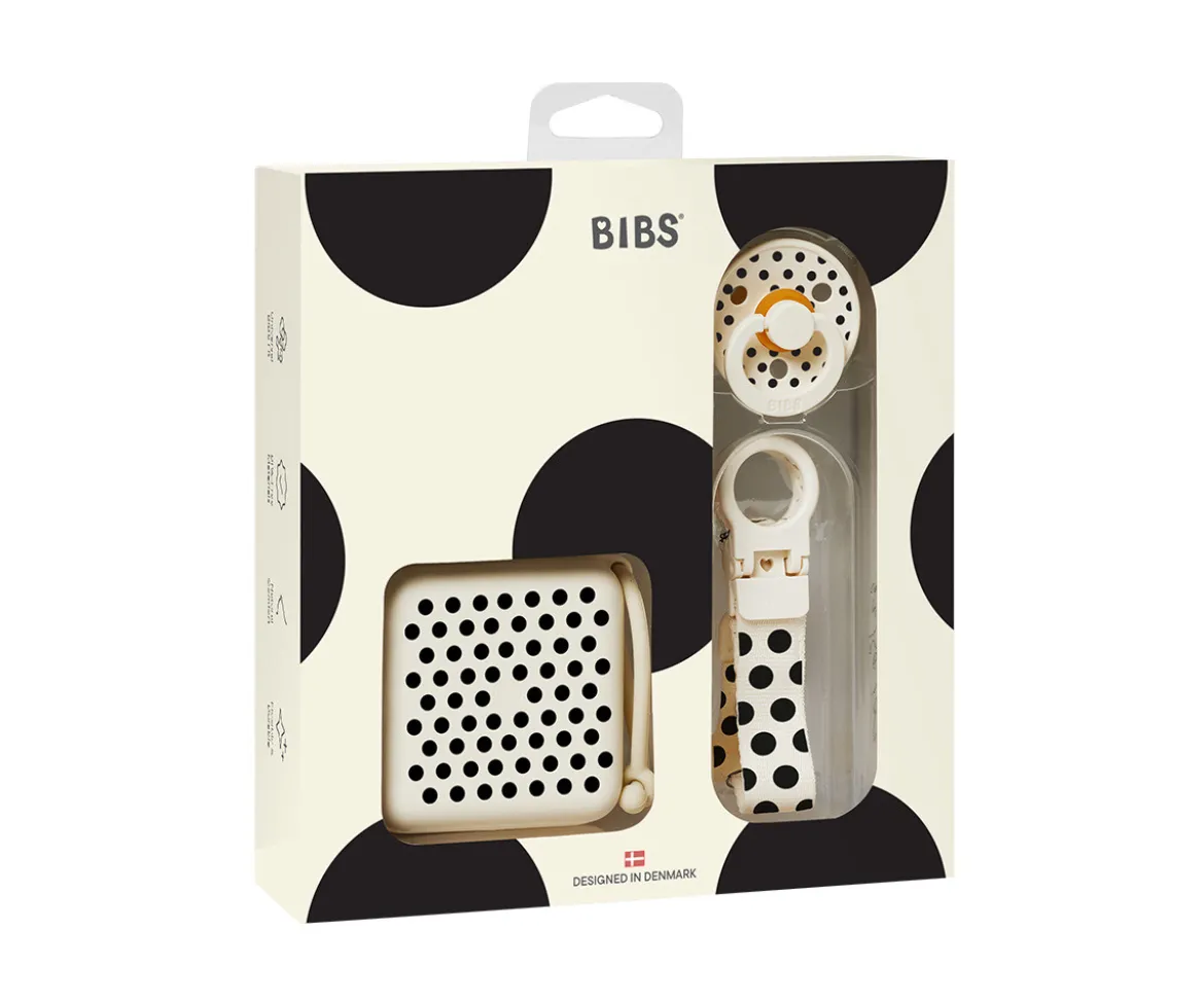 Set de Regalo BIBS Baby Soothe & Go Polka Ivory/Black