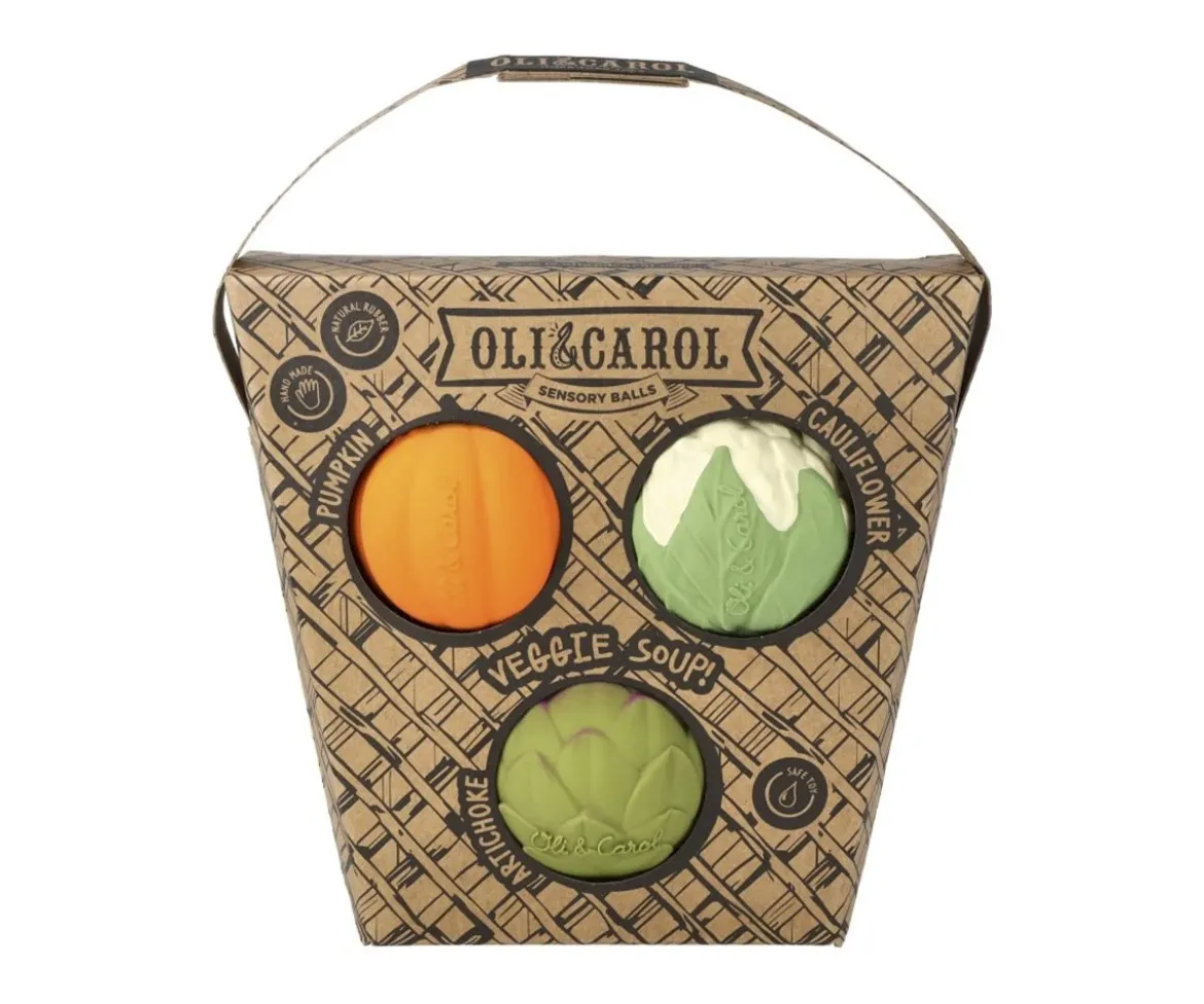 Set 3 Pelotas Sensoriales, Mordedor y Juguete de Baño Veggie Soup