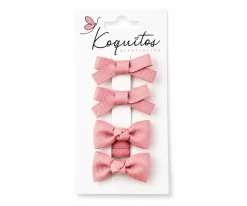 Set 2 pinzas y 2 Gomas de Pelo Rosa