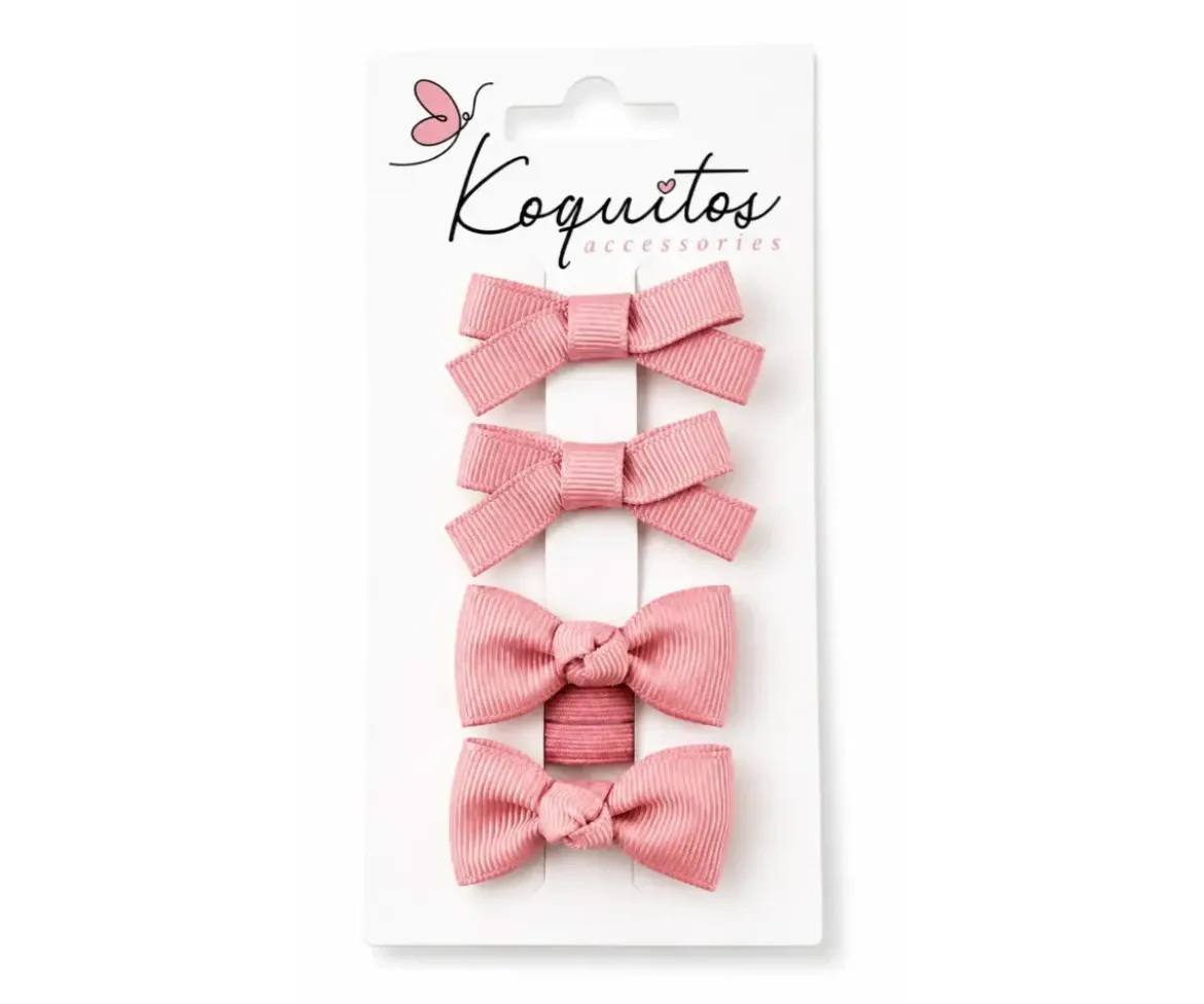 Set 2 pinzas y 2 Gomas de Pelo Rosa