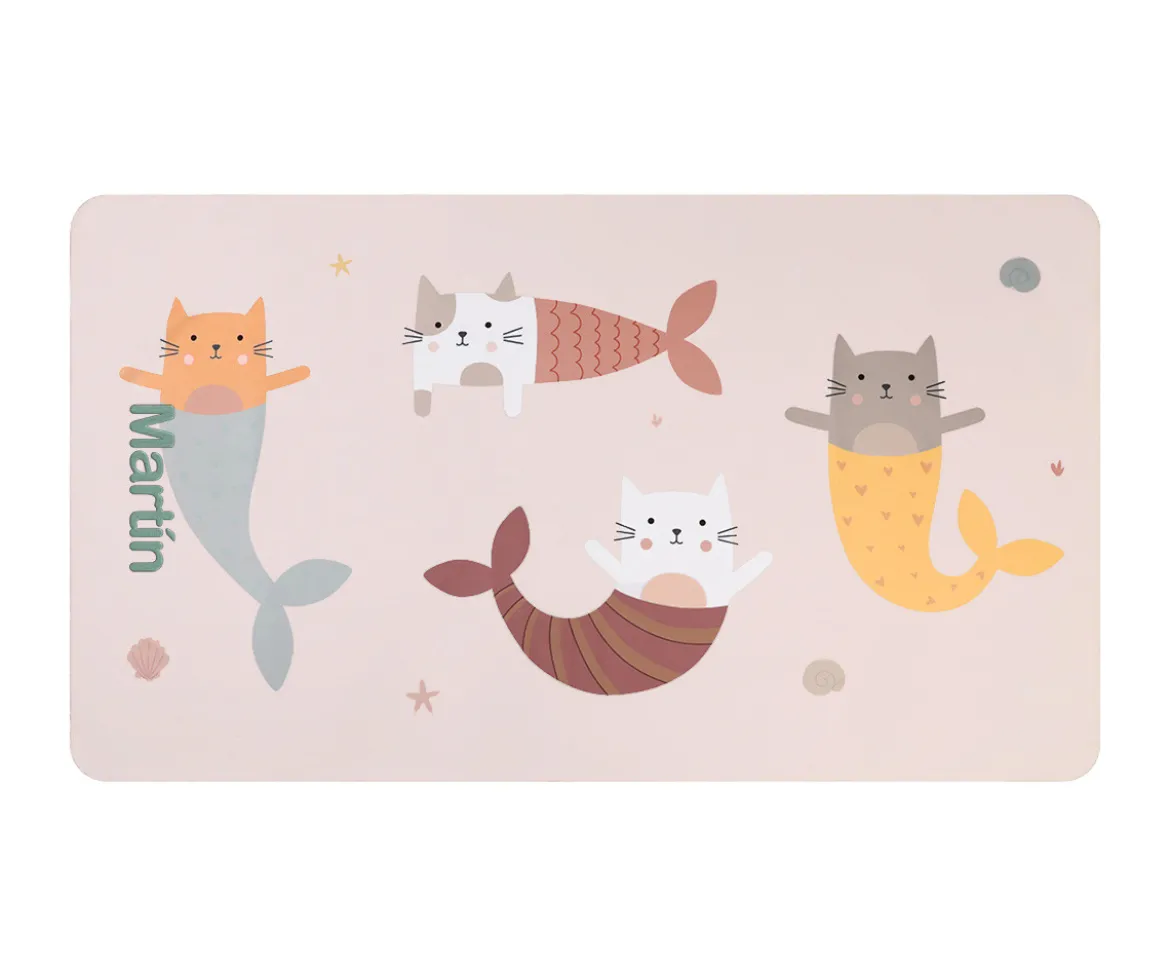 Toalla Playa Microfibra Mermaid Cats Personalizable