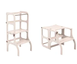 Torre Aprendizaje Montessori Mesa y Silla Blanco/Plateado