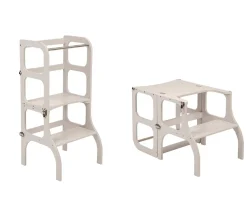 Torre Aprendizaje Montessori Mesa y Silla Gris Perla/Plateado