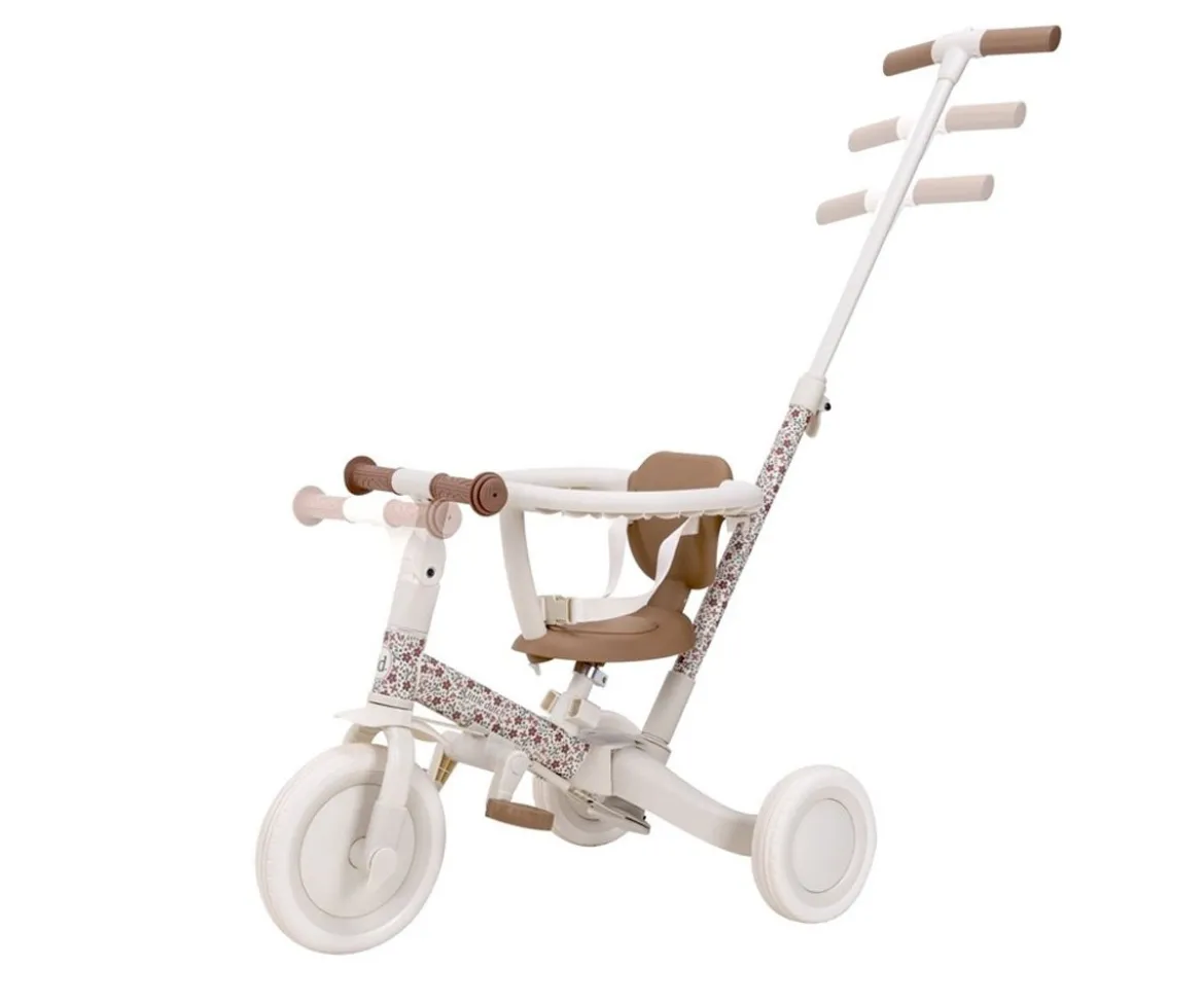 Triciclo con Barra 4 en 1 Blanco Flores
