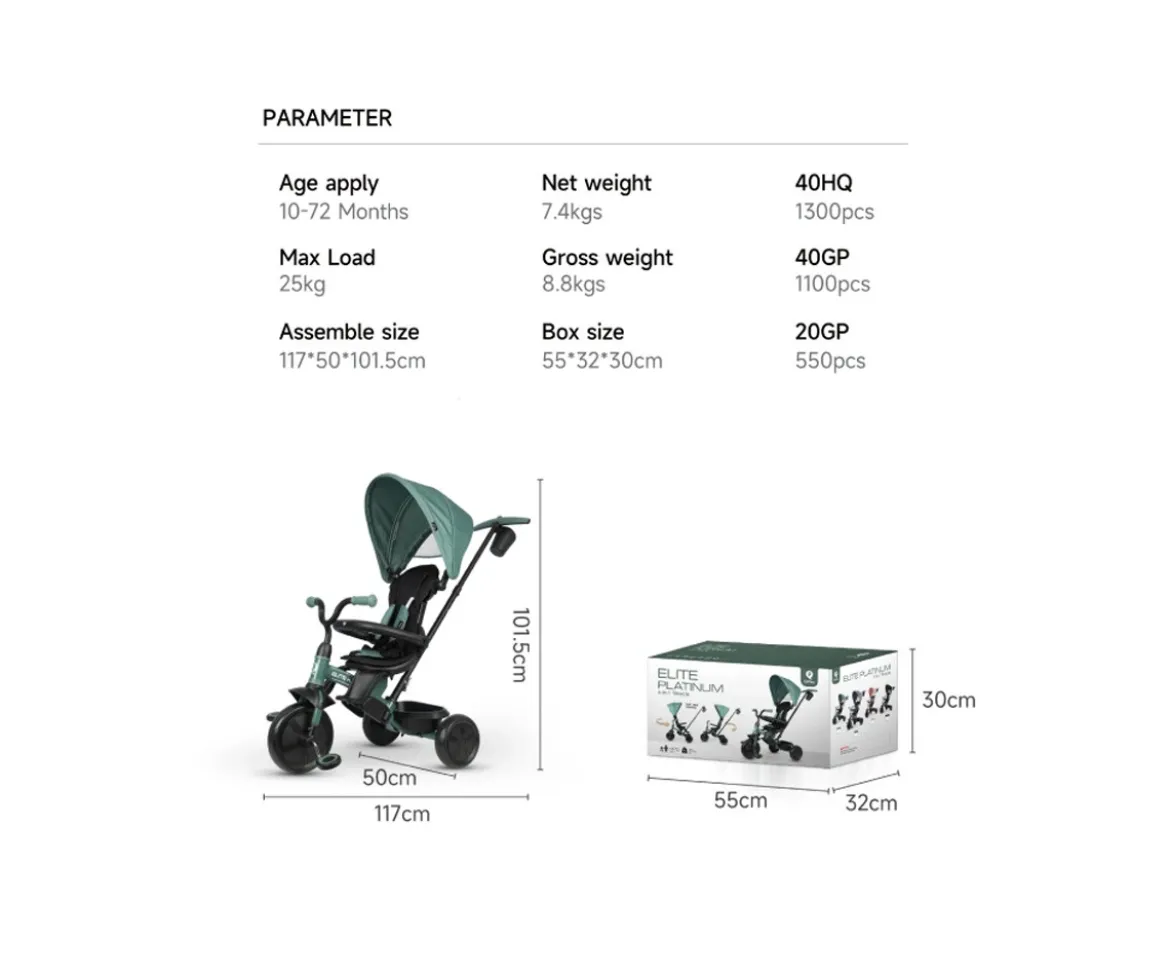 Triciclo Evolutivo Elite Platinum 6 en 1 Verde