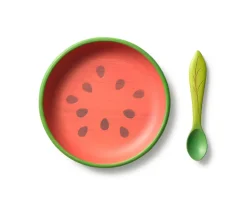 Vajilla Infantil Plato y Cuchara de Madera Wally The Watermelon
