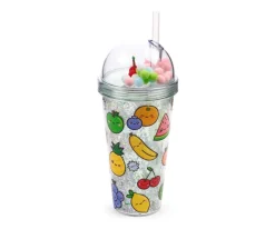 Vaso de Plástico de Doble Pared con Pajita y Adornos Foodiemals Frutas