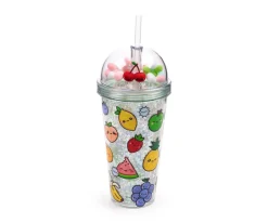 Vaso de Plástico de Doble Pared con Pajita y Adornos Foodiemals Frutas