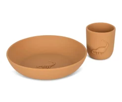 Vaso y Plato de Silicona Dino Almond