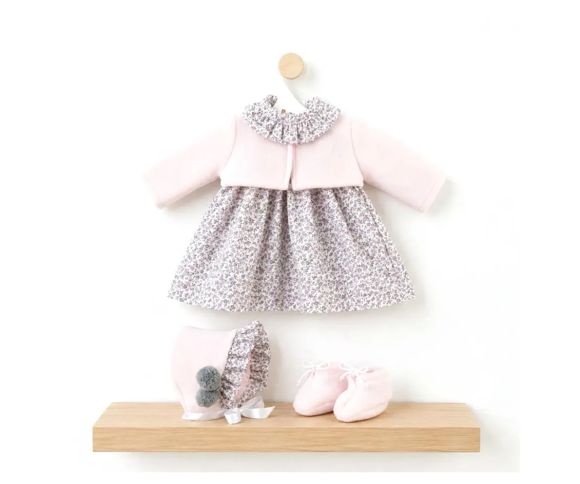 Vestido Leo Flores Grises con Chaqueta Rosa